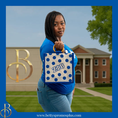 Zeta Phi Beta ΖΦΒ Polka Dots Mini Jute Bag-Zeta Phi Beta Paraphernalia-Zeta Phi Beta Purses-Betty's Promos Plus