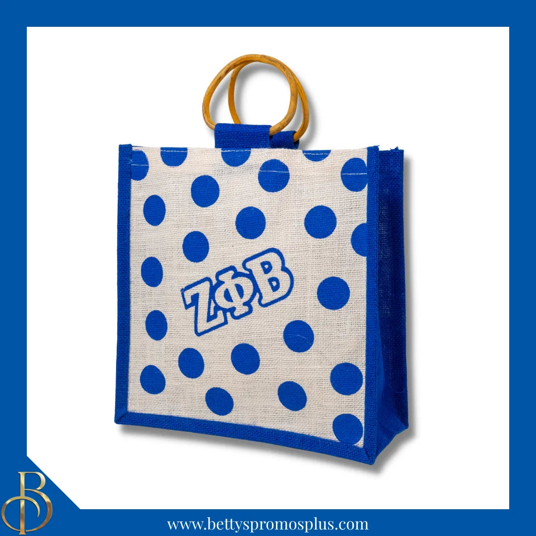 Zeta Phi Beta ΖΦΒ Polka Dots Mini Jute Bag-Zeta Phi Beta Paraphernalia-Zeta Phi Beta Purses-Betty's Promos Plus