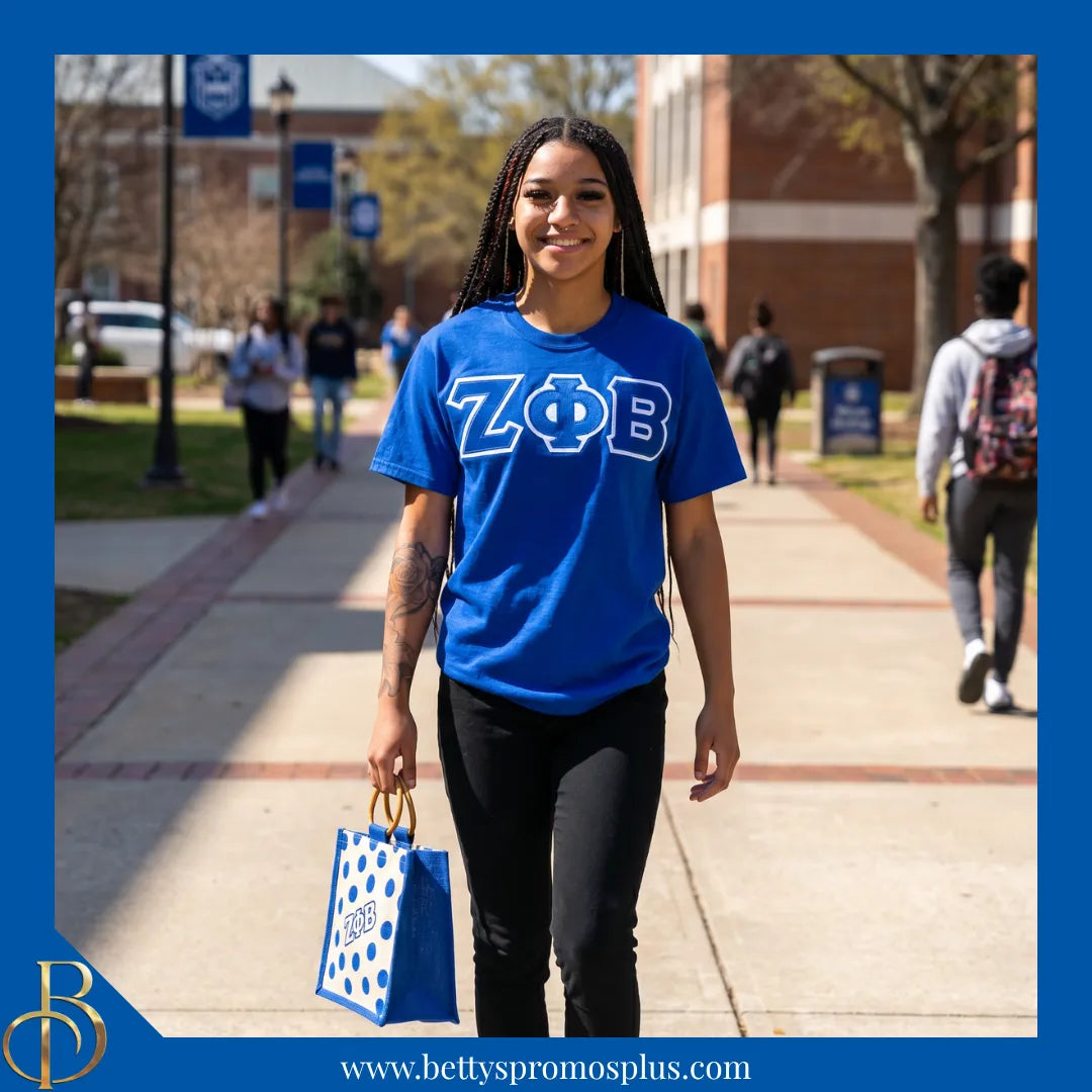 Zeta Phi Beta ΖΦΒ Polka Dots Mini Jute Bag-Zeta Phi Beta Paraphernalia-Zeta Phi Beta Purses-Betty's Promos Plus