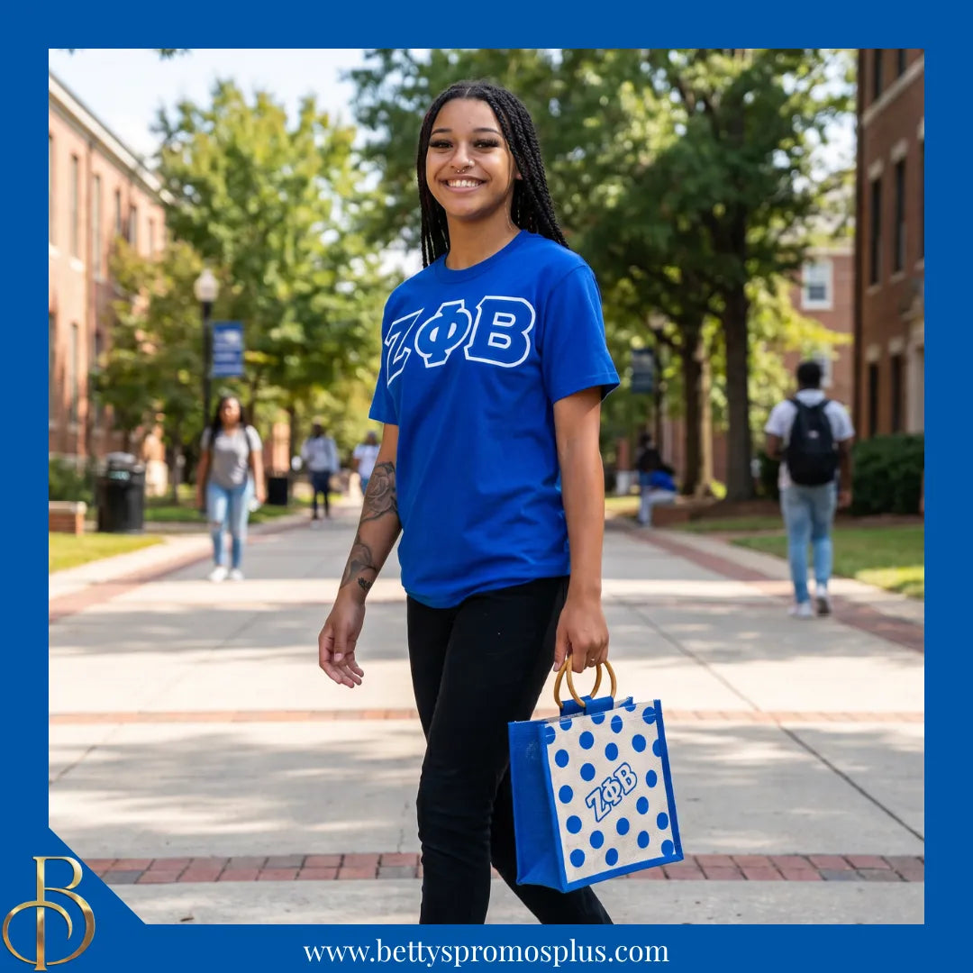 Zeta Phi Beta ΖΦΒ Polka Dots Mini Jute Bag-Zeta Phi Beta Paraphernalia-Zeta Phi Beta Purses-Betty's Promos Plus