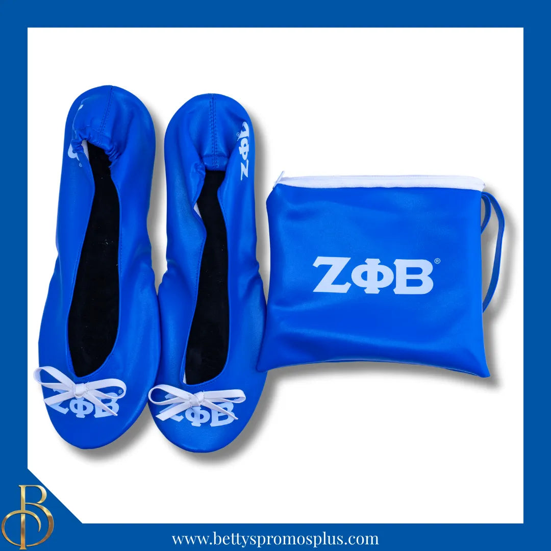 Zeta Phi Beta ΖΦΒ Printed Foldable Ballet Flats with Carrying Case-Blue-X-Small US 5.5-Zeta Phi Beta Paraphernalia-Zeta Phi Beta Ballet Flats-Betty's Promos Plus