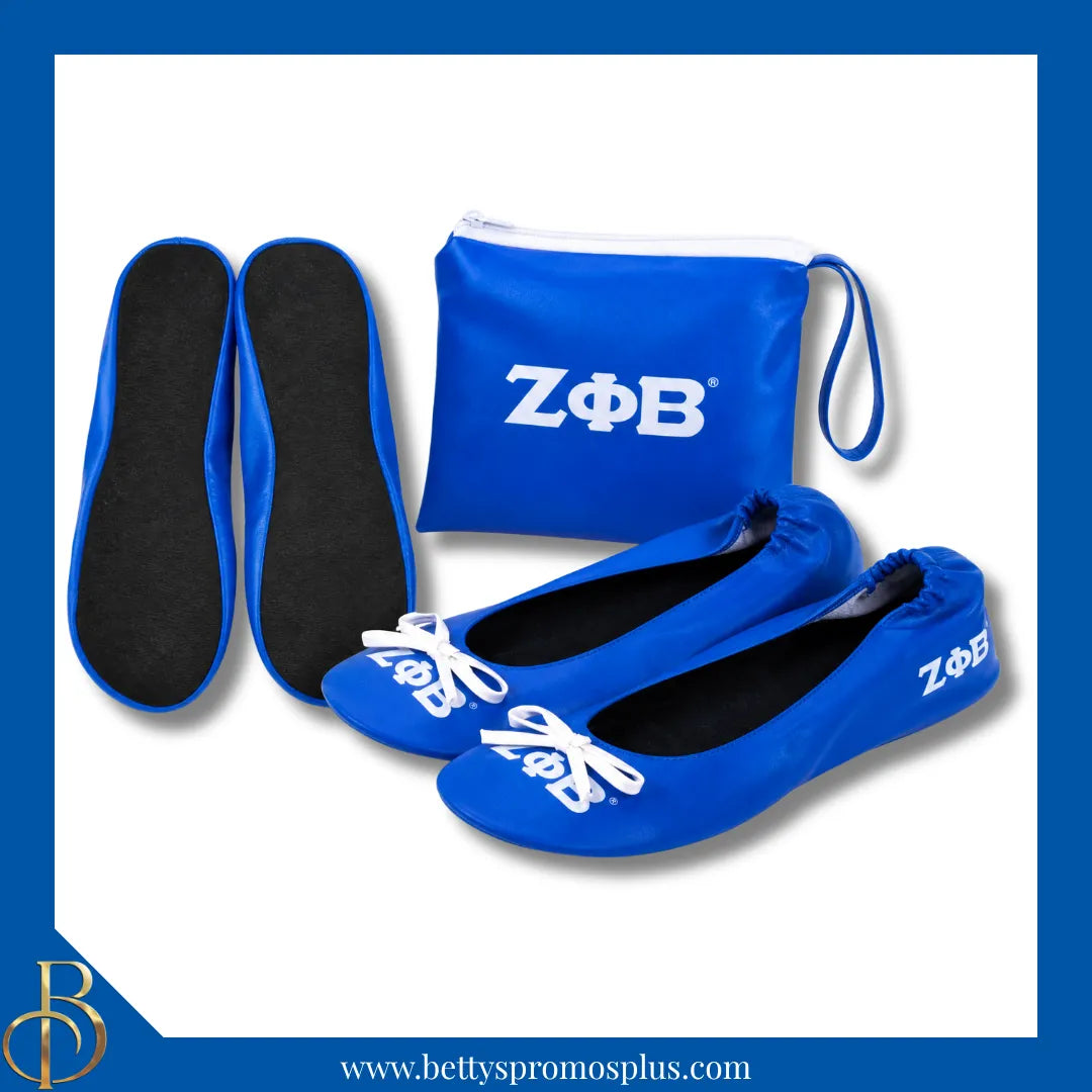 Zeta Phi Beta ΖΦΒ Printed Foldable Ballet Flats with Carrying Case-Zeta Phi Beta Paraphernalia-Zeta Phi Beta Ballet Flats-Betty's Promos Plus