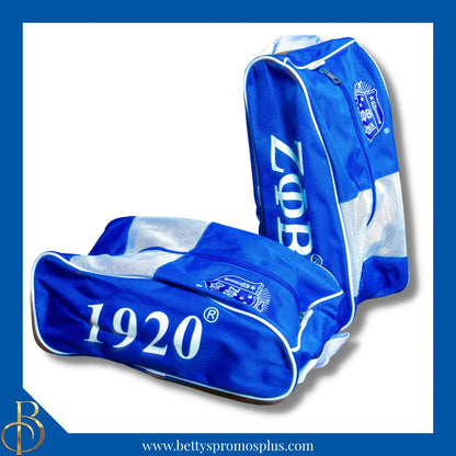Zeta Phi Beta ΖΦΒ Shield Blue & White Canvas Shoe Bag with Zippered Mesh-Blue-Zeta Phi Beta Paraphernalia-Zeta Phi Beta Shoe Bags-Betty's Promos Plus