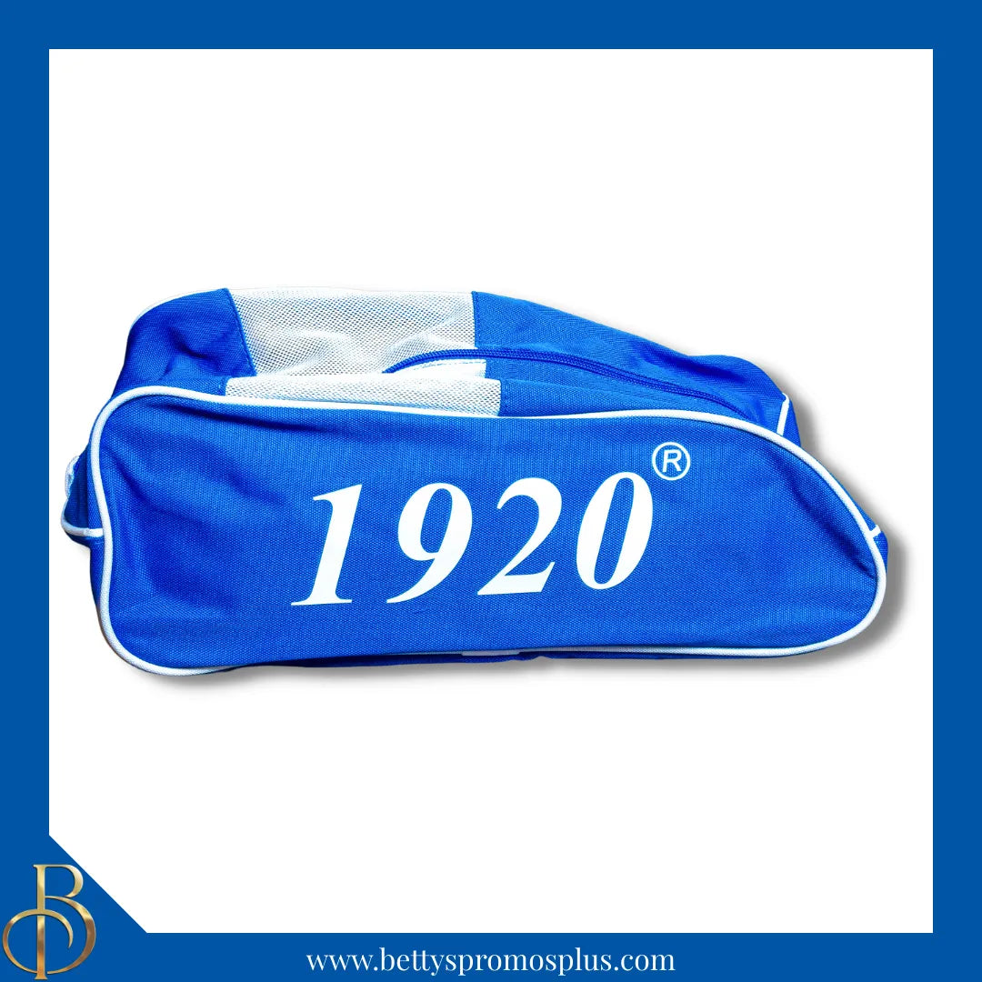 Zeta Phi Beta ΖΦΒ Shield Blue & White Canvas Shoe Bag with Zippered Mesh-Zeta Phi Beta Paraphernalia-Zeta Phi Beta Shoe Bags-Betty's Promos Plus