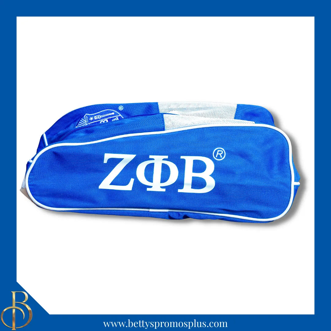Zeta Phi Beta ΖΦΒ Shield Blue & White Canvas Shoe Bag with Zippered Mesh-Zeta Phi Beta Paraphernalia-Zeta Phi Beta Shoe Bags-Betty's Promos Plus