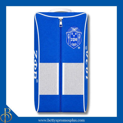 Zeta Phi Beta ΖΦΒ Shield Blue & White Canvas Shoe Bag with Zippered Mesh-Zeta Phi Beta Paraphernalia-Zeta Phi Beta Shoe Bags-Betty's Promos Plus