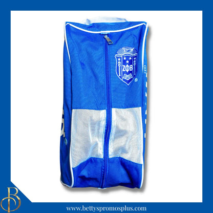 Zeta Phi Beta ΖΦΒ Shield Blue & White Canvas Shoe Bag with Zippered Mesh-Zeta Phi Beta Paraphernalia-Zeta Phi Beta Shoe Bags-Betty's Promos Plus