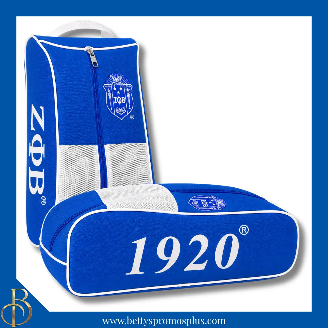 Zeta Phi Beta ΖΦΒ Shield Blue & White Canvas Shoe Bag with Zippered Mesh-Zeta Phi Beta Paraphernalia-Zeta Phi Beta Shoe Bags-Betty's Promos Plus