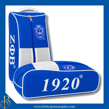 Zeta Phi Beta ΖΦΒ Shield Blue & White Canvas Shoe Bag with Zippered Mesh-Zeta Phi Beta Paraphernalia-Zeta Phi Beta Shoe Bags-Betty's Promos Plus