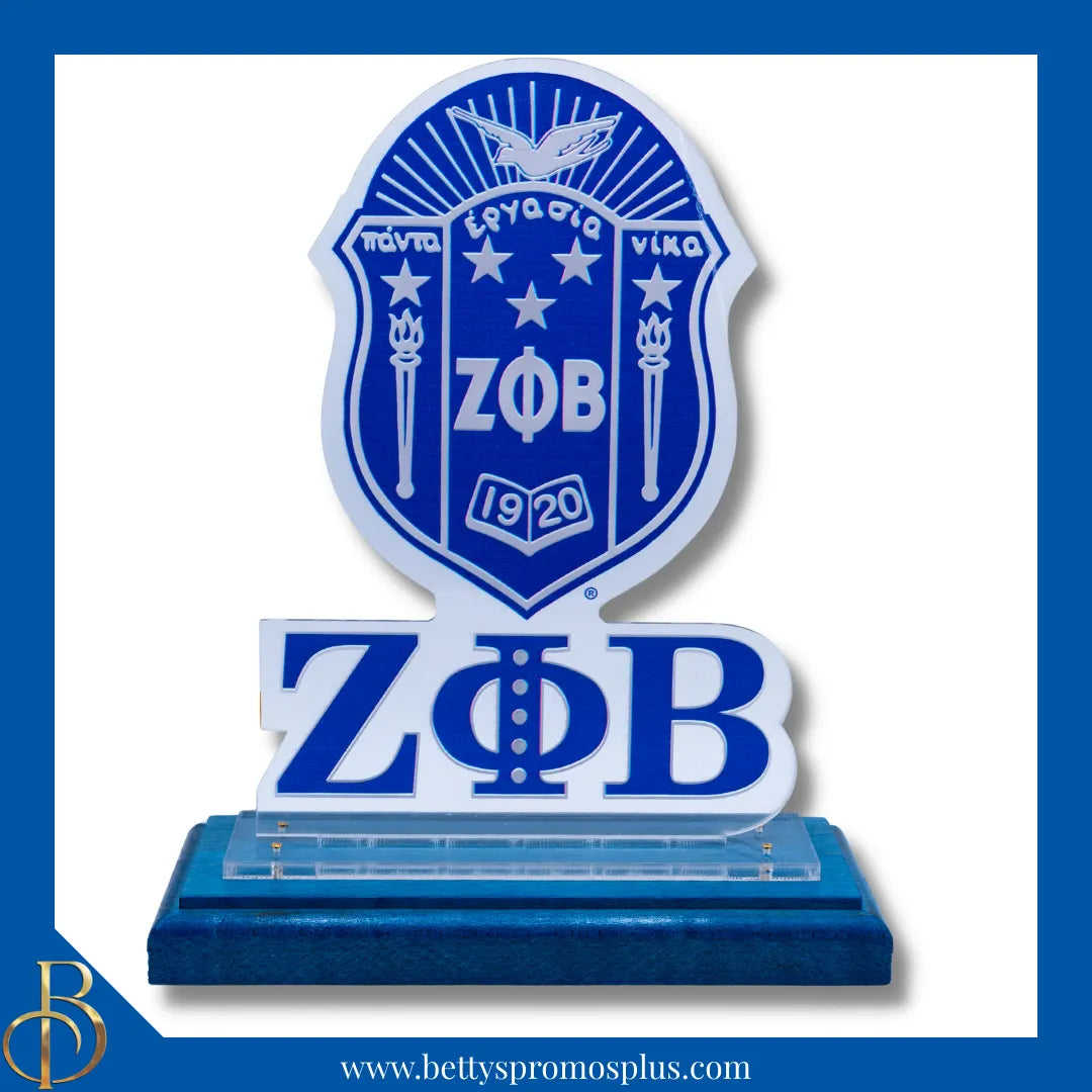 Zeta Phi Beta ΖΦΒ Shield Desk Ornament Plaque-Blue Base-Zeta Phi Beta Paraphernalia-Zeta Phi Beta Desk Ornament-Betty's Promos Plus
