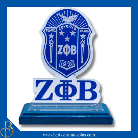 Zeta Phi Beta ΖΦΒ Shield Desk Ornament Plaque-Blue Base-Zeta Phi Beta Paraphernalia-Zeta Phi Beta Desk Ornament-Betty's Promos Plus