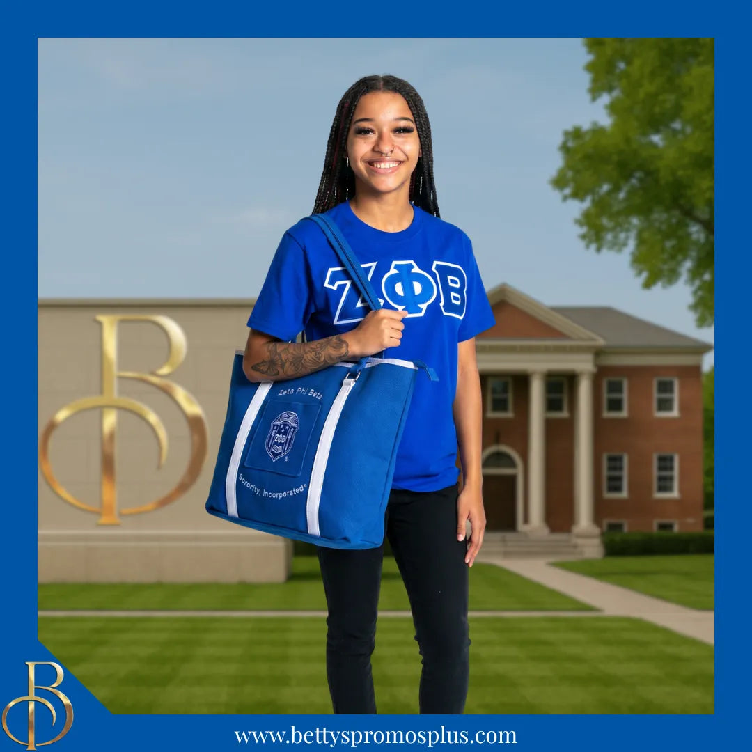 Zeta Phi Beta ΖΦΒ Shield Heavy Duty Canvas Tote Bag-Zeta Phi Beta Paraphernalia-Zeta Phi Beta Tote Bags-Betty's Promos Plus