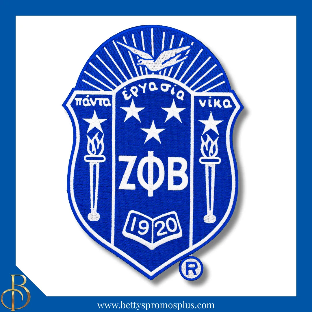 Zeta Phi Beta ΖΦΒ Shield Iron-on Embroidered Patch-Blue-Large-Zeta Phi Beta Paraphernalia-Zeta Phi Beta Patch-Betty's Promos Plus