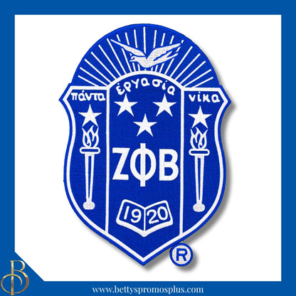 Zeta Phi Beta ΖΦΒ Shield Iron-on Embroidered Patch-Blue-Large-Zeta Phi Beta Paraphernalia-Zeta Phi Beta Patch-Betty's Promos Plus