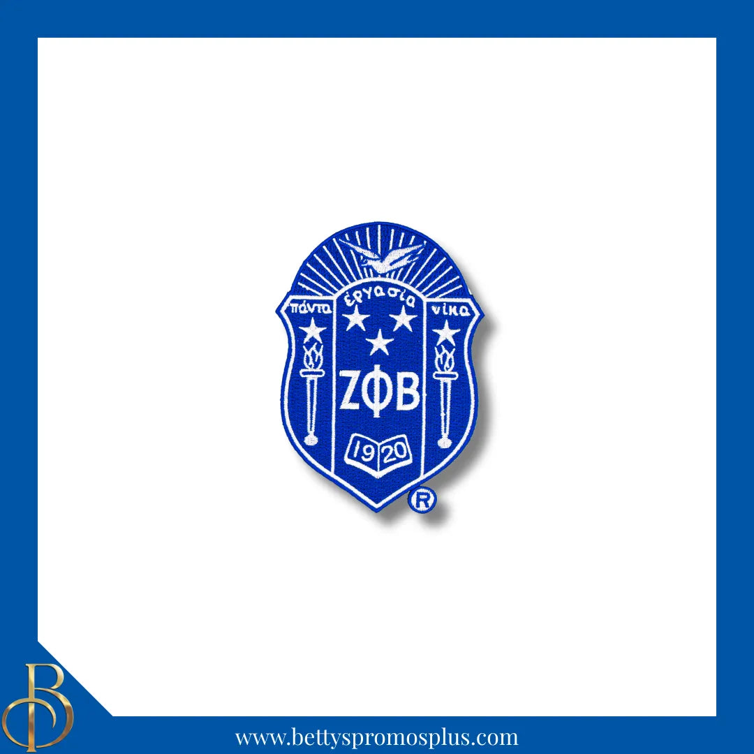 Zeta Phi Beta ΖΦΒ Shield Iron-on Embroidered Patch-Blue-Medium-Zeta Phi Beta Paraphernalia-Zeta Phi Beta Patch-Betty's Promos Plus
