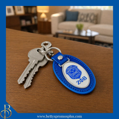 Zeta Phi Beta ΖΦΒ Shield Leather Key Fob Keychain-Zeta Phi Beta Paraphernalia-Zeta Phi Beta Keychain-Betty's Promos Plus