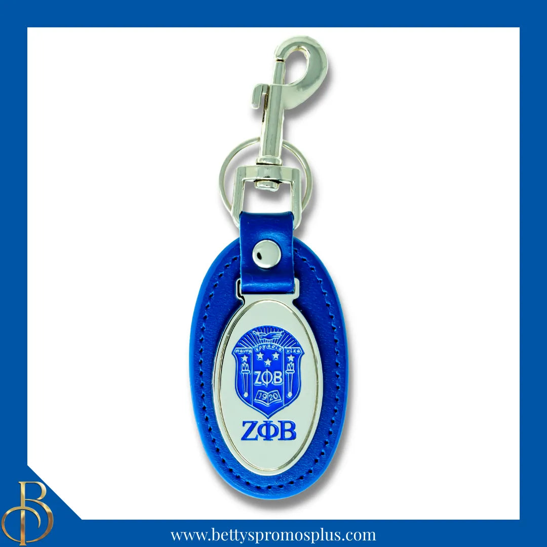 Zeta Phi Beta ΖΦΒ Shield Leather Key Fob Keychain-Zeta Phi Beta Paraphernalia-Zeta Phi Beta Keychain-Betty's Promos Plus