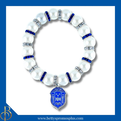 Zeta Phi Beta ΖΦΒ Shield Pearl Bracelet with Rhinestone Spacers-White-Zeta Phi Beta Paraphernalia-Zeta Phi Beta Bracelet-Betty's Promos Plus