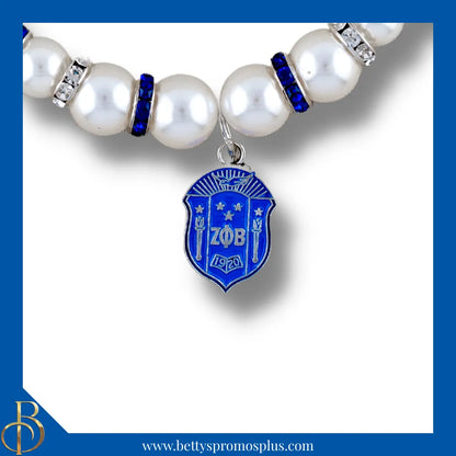 Zeta Phi Beta ΖΦΒ Shield Pearl Necklace with Rhinestone Spacers-Zeta Phi Beta Paraphernalia-Zeta Phi Beta Necklace-Betty's Promos Plus