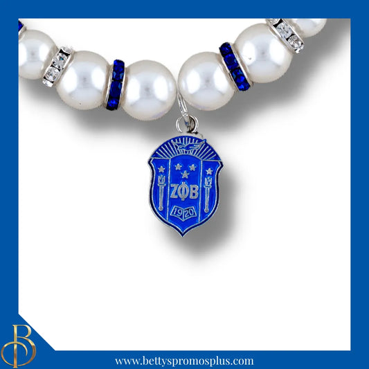 Zeta Phi Beta ΖΦΒ Shield Pearl Necklace with Rhinestone Spacers-Zeta Phi Beta Paraphernalia-Zeta Phi Beta Necklace-Betty's Promos Plus