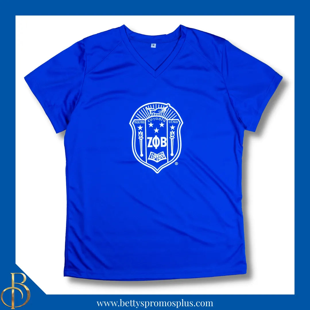 Zeta Phi Beta ΖΦΒ Shield Performance Moisture Wicking Screen Printed Workout T-Shirt-Blue-Small-Zeta Phi Beta Paraphernalia-Zeta Phi Beta T-Shirts-Betty's Promos Plus