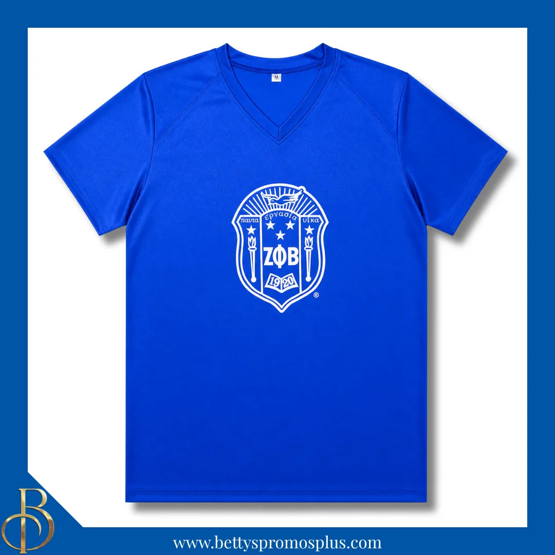 Zeta Phi Beta ΖΦΒ Shield Performance Moisture Wicking Screen Printed Workout T-Shirt-Blue-Small-Zeta Phi Beta Paraphernalia-Zeta Phi Beta T-Shirts-Betty's Promos Plus