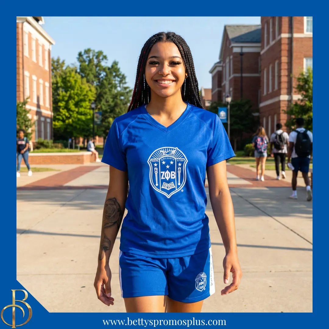 Zeta Phi Beta ΖΦΒ Shield Performance Moisture Wicking Screen Printed Workout T-Shirt-Zeta Phi Beta Paraphernalia-Zeta Phi Beta T-Shirts-Betty's Promos Plus