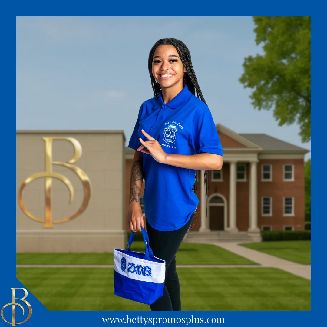 Zeta Phi Beta ΖΦΒ Shield Polo Golf Shirt, Pique & Dry Fit Available-Zeta Phi Beta Paraphernalia-Zeta Phi Beta Button-Up Shirts-Betty's Promos Plus