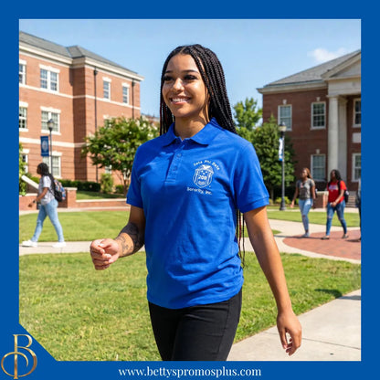 Zeta Phi Beta ΖΦΒ Shield Polo Golf Shirt, Pique & Dry Fit Available-Zeta Phi Beta Paraphernalia-Zeta Phi Beta Button-Up Shirts-Betty's Promos Plus