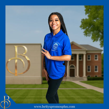 Zeta Phi Beta ΖΦΒ Shield Polo Golf Shirt, Pique & Dry Fit Available-Zeta Phi Beta Paraphernalia-Zeta Phi Beta Button-Up Shirts-Betty's Promos Plus