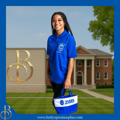 Zeta Phi Beta ΖΦΒ Shield Polo Golf Shirt, Pique & Dry Fit Available-Zeta Phi Beta Paraphernalia-Zeta Phi Beta Button-Up Shirts-Betty's Promos Plus