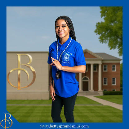 Zeta Phi Beta ΖΦΒ Shield Polo Golf Shirt, Pique & Dry Fit Available-Zeta Phi Beta Paraphernalia-Zeta Phi Beta Button-Up Shirts-Betty's Promos Plus