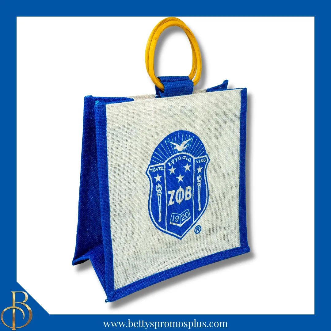 Zeta Phi Beta ΖΦΒ Shield Sorority Mini Jute Bag-Blue-Zeta Phi Beta Paraphernalia-Zeta Phi Beta Purses-Betty's Promos Plus