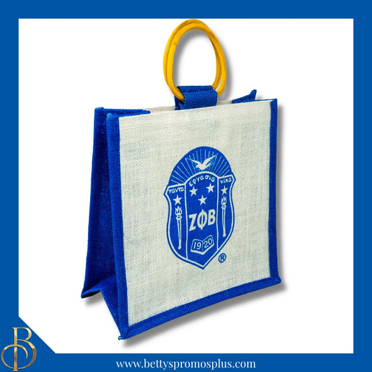 Zeta Phi Beta ΖΦΒ Shield Sorority Mini Jute Bag-Blue-Zeta Phi Beta Paraphernalia-Zeta Phi Beta Purses-Betty's Promos Plus