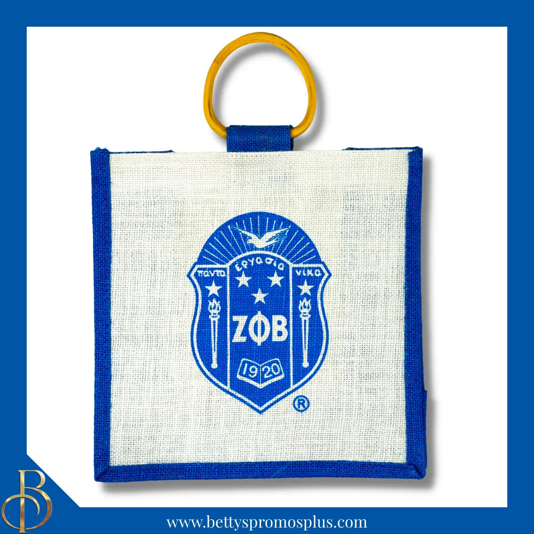 Zeta Phi Beta ΖΦΒ Shield Sorority Mini Jute Bag-Zeta Phi Beta Paraphernalia-Zeta Phi Beta Purses-Betty's Promos Plus