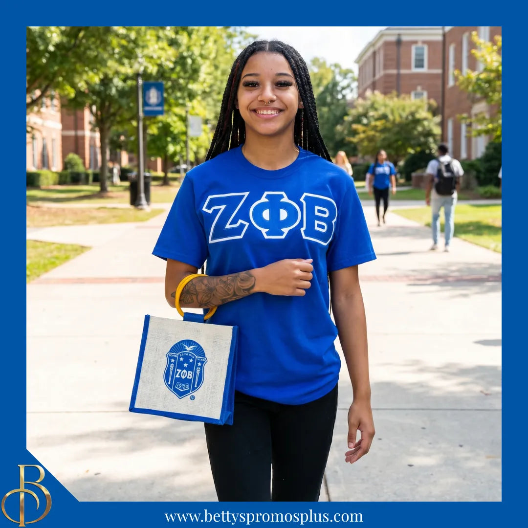 Zeta Phi Beta ΖΦΒ Shield Sorority Mini Jute Bag-Zeta Phi Beta Paraphernalia-Zeta Phi Beta Purses-Betty's Promos Plus