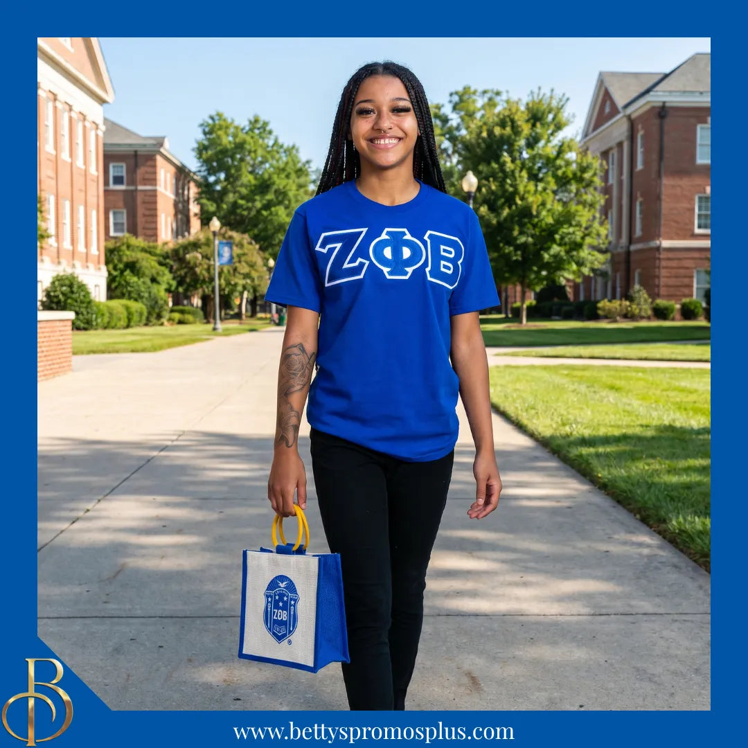 Zeta Phi Beta ΖΦΒ Shield Sorority Mini Jute Bag-Zeta Phi Beta Paraphernalia-Zeta Phi Beta Purses-Betty's Promos Plus