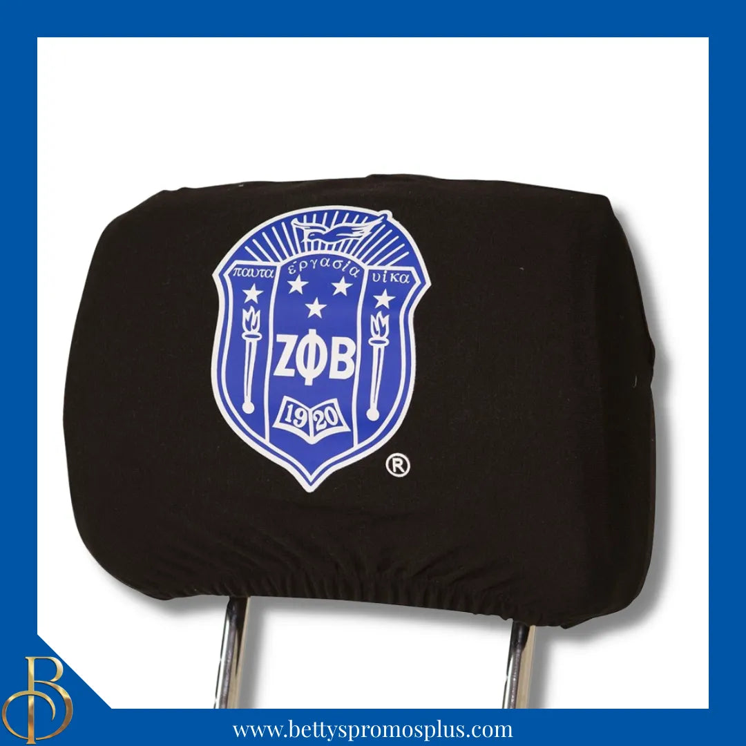 Zeta Phi Beta ΖΦΒ Shield with Greek Letters Car Seat Headrest Cover-Single Headrest-Black-Zeta Phi Beta Paraphernalia-Zeta Phi Beta Headrest Cover-Betty's Promos Plus