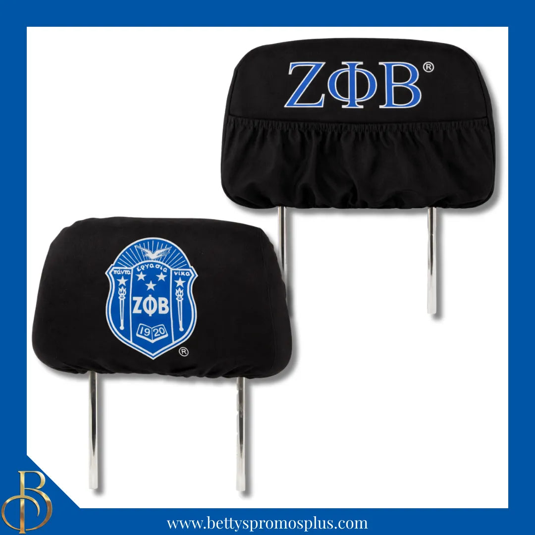 Zeta Phi Beta ΖΦΒ Shield with Greek Letters Car Seat Headrest Cover-Single Headrest-Black-Zeta Phi Beta Paraphernalia-Zeta Phi Beta Headrest Cover-Betty's Promos Plus