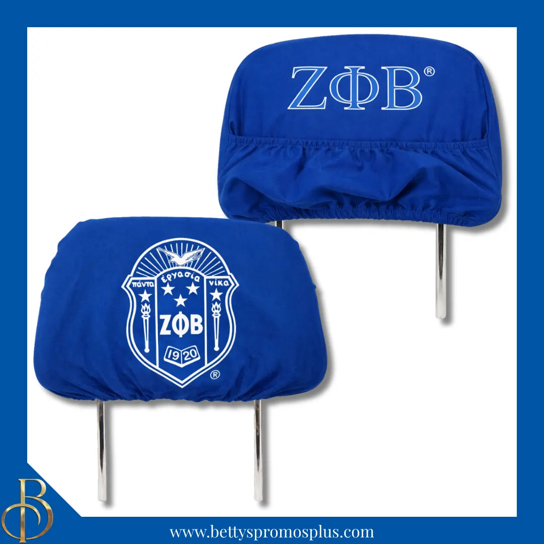 Zeta Phi Beta ΖΦΒ Shield with Greek Letters Car Seat Headrest Cover-Single Headrest-Blue-Zeta Phi Beta Paraphernalia-Zeta Phi Beta Headrest Cover-Betty's Promos Plus