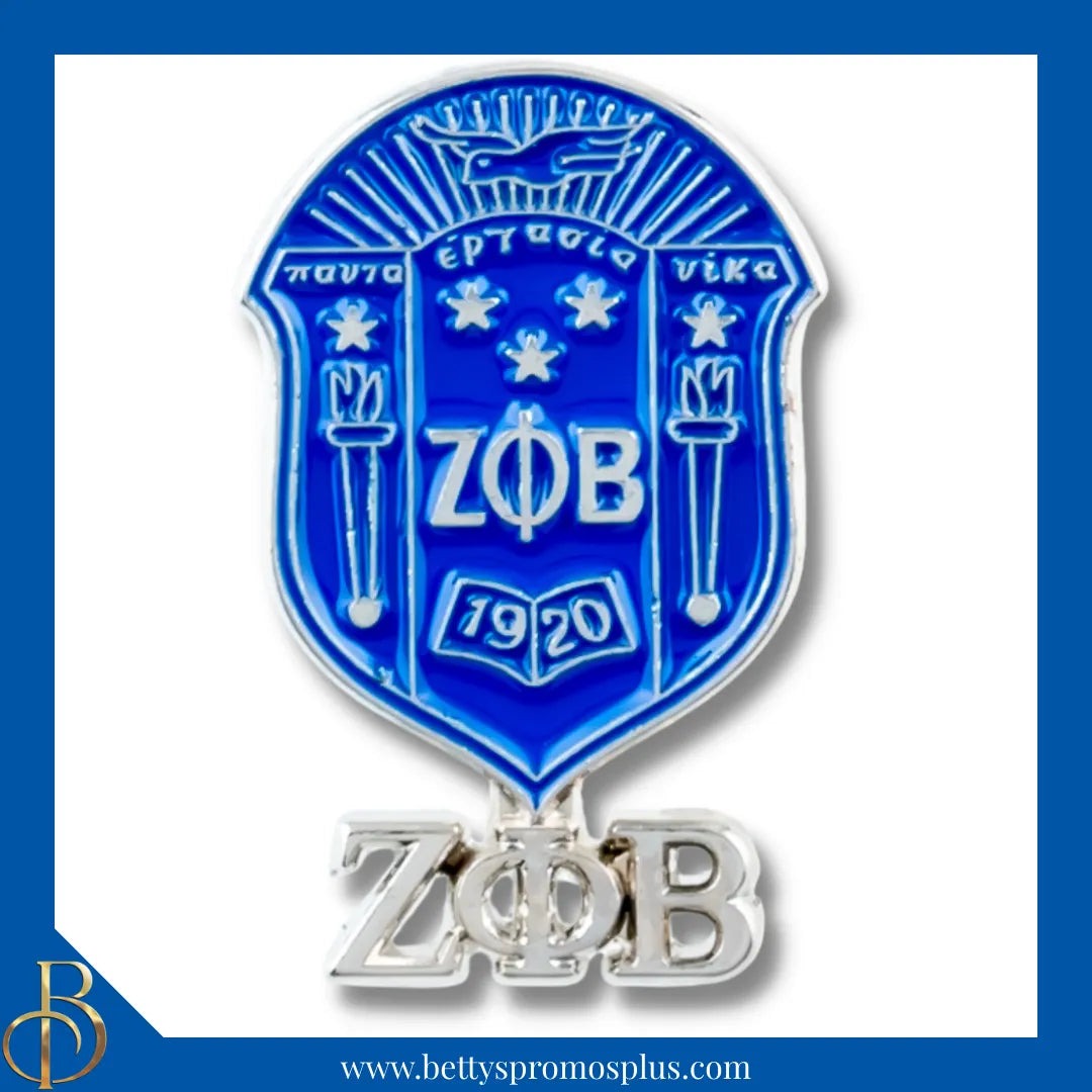 Zeta Phi Beta ΖΦΒ Shield With Greek Letters Lapel Pin-Silver-Zeta Phi Beta Paraphernalia-Zeta Phi Beta Lapel Pin-Betty's Promos Plus