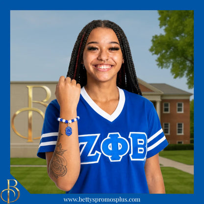 Zeta Phi Beta ΖΦΒ Stone Bead Bracelet with Shield-Zeta Phi Beta Paraphernalia-Zeta Phi Beta Bracelet-Betty's Promos Plus