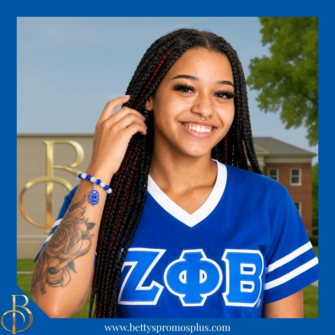 Zeta Phi Beta ΖΦΒ Stone Bead Bracelet with Shield-Zeta Phi Beta Paraphernalia-Zeta Phi Beta Bracelet-Betty's Promos Plus