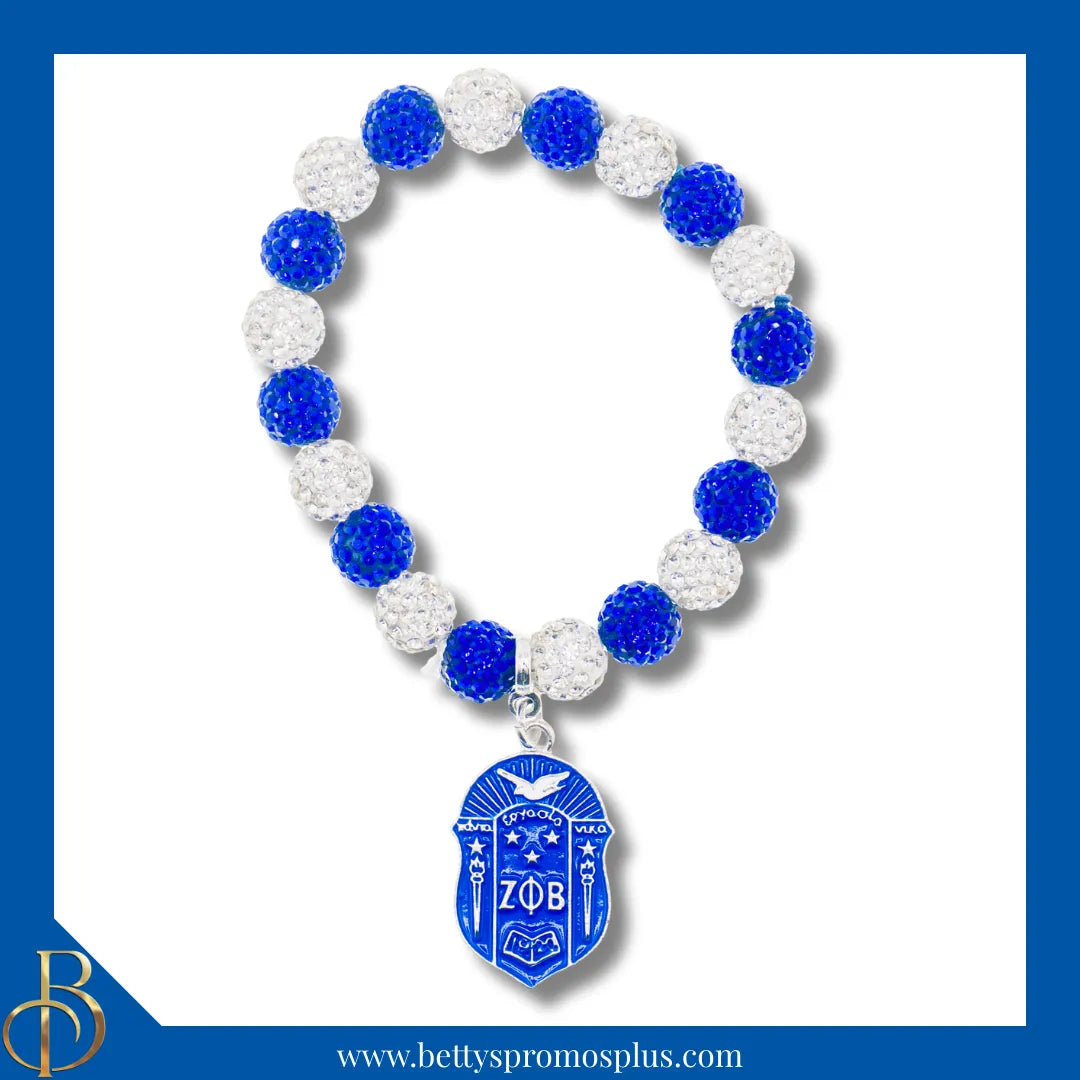 Zeta Phi Beta ΖΦΒ Stone Bead Bracelet with Shield-Zeta Phi Beta Paraphernalia-Zeta Phi Beta Bracelet-Betty's Promos Plus
