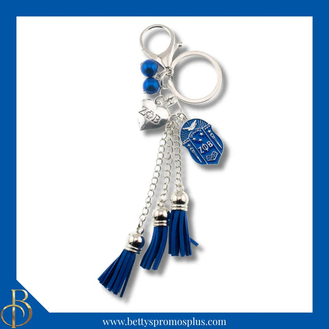 Zeta Phi Beta ΖΦΒ Tassel Keychain with ΖΦΒ Crest Charm-Blue-Zeta Phi Beta Paraphernalia-Zeta Phi Beta Keychain-Betty's Promos Plus