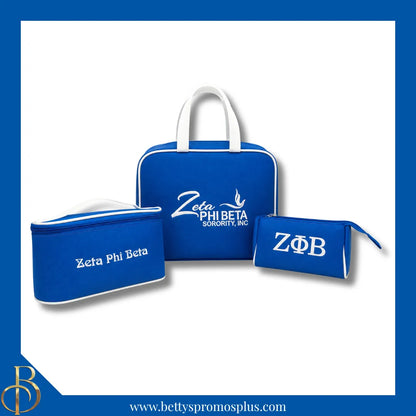 Zeta Phi Beta ΖΦΒ Toiletry Bag Set of 3 Makeup Travel Kit Bathroom and Luggage Organizer-Blue-Zeta Phi Beta Paraphernalia-Zeta Phi Beta Cosmetic Case-Betty's Promos Plus