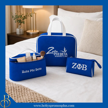 Zeta Phi Beta ΖΦΒ Toiletry Bag Set of 3 Makeup Travel Kit Bathroom and Luggage Organizer-Zeta Phi Beta Paraphernalia-Zeta Phi Beta Cosmetic Case-Betty's Promos Plus