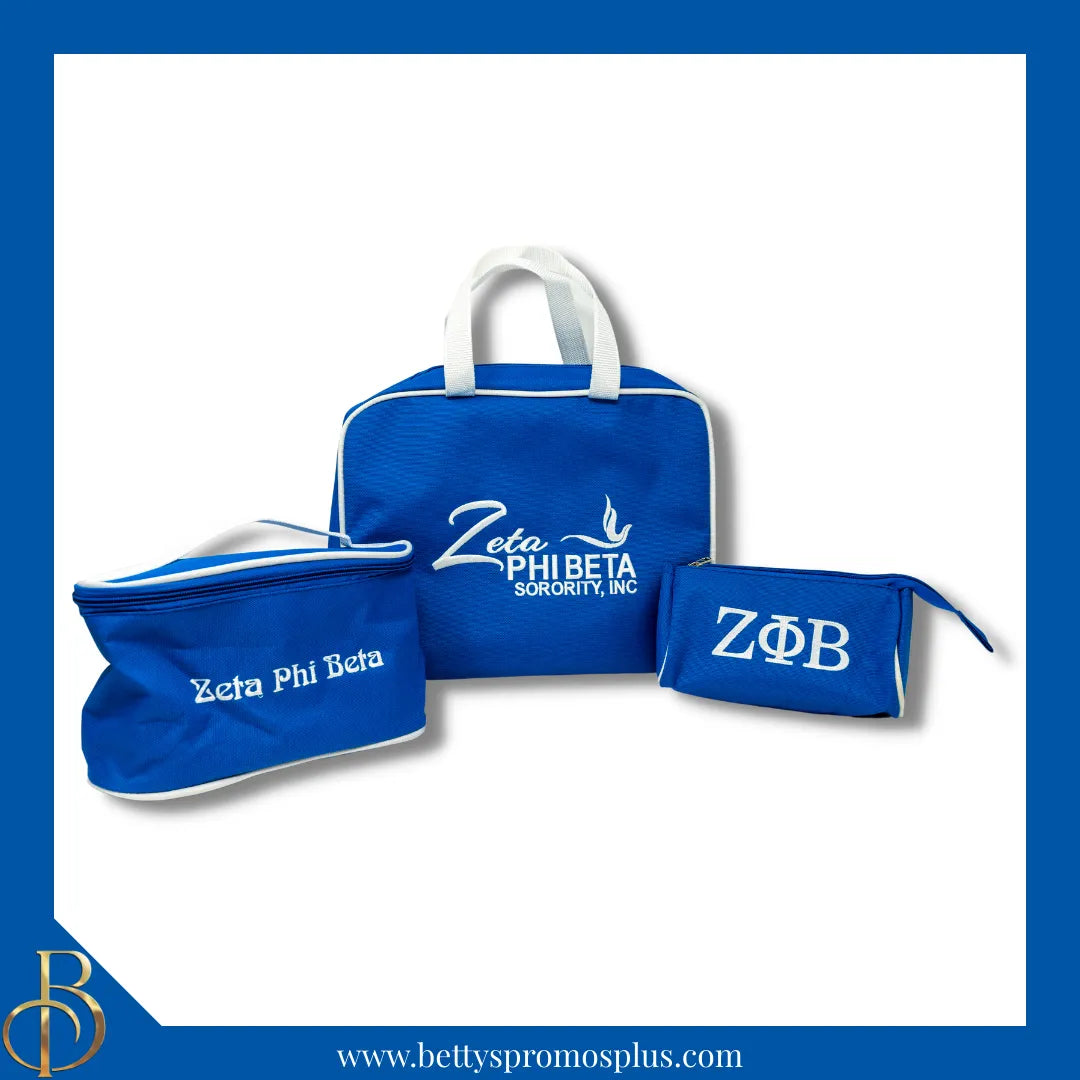 Zeta Phi Beta ΖΦΒ Toiletry Bag Set of 3 Makeup Travel Kit Bathroom and Luggage Organizer-Zeta Phi Beta Paraphernalia-Zeta Phi Beta Cosmetic Case-Betty's Promos Plus