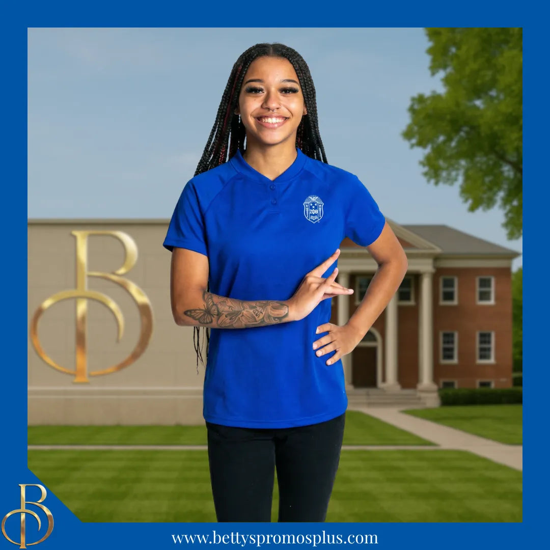 Zeta Phi Beta ΖΦΒ Two-Button Baseball Henley Shirt with Embroidered Shield-Zeta Phi Beta Paraphernalia-Zeta Phi Beta Button-Up Shirts-Betty's Promos Plus