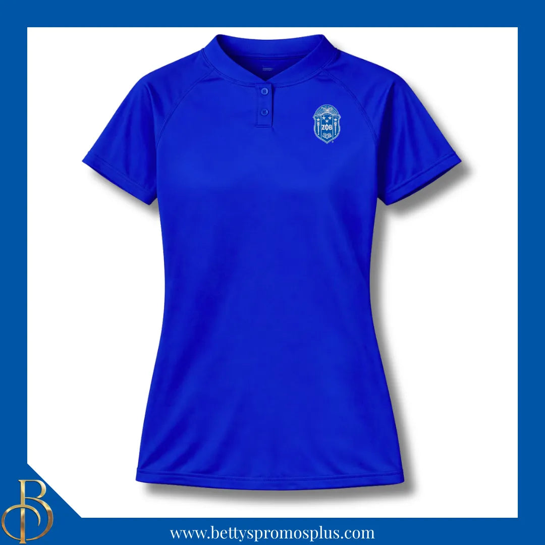 Zeta Phi Beta ΖΦΒ Two-Button Baseball Henley Shirt with Embroidered Shield-Zeta Phi Beta Paraphernalia-Zeta Phi Beta Button-Up Shirts-Betty's Promos Plus